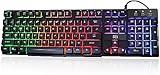 Rii RK100+ Multiple Color Rainbow LED Backlit Large Size USB Wired Mechanical Feeling Multimedia PC Gaming Keyboard,Office Keyboard for Working or Primer Gaming,Office Device