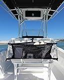 PLOZANO Boat Storage Bag with 3 Divisions Storage, Adjustable Boat Organizer, Mesh Boat Tackle Life Jacket Storage Bag for Boat Suspended Bag, Net Holder for Boat Suitable for Leaning Post (32 INCH)