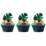 48pcs Edible Tropical Turtle Leaves Cupcake Toppers, CGHCEAI Palm Leaves Cake Decoration For Hawaii Theme Jungle Party Cake Toppers Birthday Party Supplies