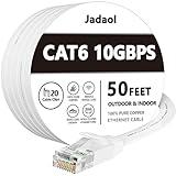 Jadaol Cat 6 Ethernet Cable 50 ft, Outdoor & Indoor 10Gbps Support Cat8 Cat7 Network, Flat RJ45 Internet LAN Computer Patch Cable for Router, Modem, Switch, Gaming Consoles, Streaming Devices, White