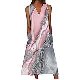 Monday Cyber Deals Women's Plus Size Summer Floral Print Casual Dress Vintage Sleeveless Neck V-Neck Long Tank Dress with Pockets Flowy Dresses for Women Pink 5X