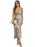 Women's Spaghetti Strap Midi Satin Silk Dresses Slip Cowl Neck Party Cocktail Evening Sexy Dress Forest Green