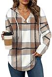 Women's Long Sleeve Sweatshirt Casual Pollover Hoodie Fall Tops Fashion Halloween Sweaters 2025 Trending Clothes Shirts L Brown Plaid