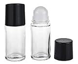 2 Pcs Black Clear Empty Glass Essential Oil Roller Bottles Vials Containers Refillable Roll-on Bottles with Funnel 30ML Refillable Cosmetic Containers Roller Balls for Essential Oils