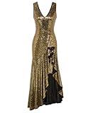 GRACE KARIN Womens Sequin Dress Sleeveless Cockatil Dress High Low Hem Wedding Party Ruffle Maxi Dress Evening Gown Gold L