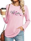 Breast Cancer Shirts for Women Pink Ribbon Long Sleeve Shirt Breast Cancer Awareness Tee Cancer Survivor Pullover Tops