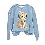 Amazon Number Customer Service,Fitness Jacket with Hood Femmes Cute Cat Imprimé Col Rond Manches Longues Casual Most Loved Womens (Sky Blue #1, XXL)