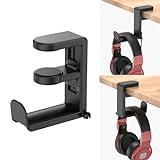 Rotating Headphone Stand - EURPMASK PC Gaming Headset Stand, Adjustable Clamp-on Headphone Holder, Headphone Hanger Hook Under Desk with 360 Degree Swivel&Cable Clip Organizer - Black