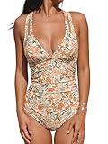 CUPSHE Women's One Piece Swimsuit Tummy Control Deep V Neck Double Straps Crisscross Back Tie Bathing Suit, XL