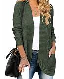 ZESICA Women's Fall Winter Long Sleeve Open Front Casual Lightweight Soft Knit Cardigan Sweater Outerwear,Green,Medium