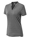 YSENTO Women's Dry Fit Golf Polo Shirts Short Sleeve V Neck Collarless Athletic Activewear Shirts Dark Grey XXL