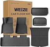 Weize Floor Mats & Cargo Liners for Tesla Model Y 5-Seat 2021-2023 2022 2024 All Weather TPE Cargo Trunk Mats Accessories, Set of 6 Mats (Not Fit 7-Seat)