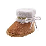 Baby Boys Girls Plush Shoes Chic Designed Warm Winter Boots Comfortable Flat Bottom Buckle Loafers Shoes for Girls (Khaki, 6-12 Months)