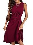 Happy Sailed Women's Summer Sleeveless Ruched Waist Slim Fit A Line High Low Midi Cocktail Party Dress for Wedding Guest Fashion Women Clothing 2025 Burgundy Small