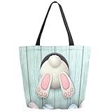 ZzWwR Lovely Easter Rabbit Colors Eggs Bunny Extra Large Canvas Market Beach Travel Reusable Grocery Shopping Tote Bag Portable Storage HandBags