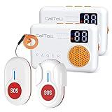 CallToU Caregiver Pager Wireless Call Button 1000FT for Elderly Monitoring Vibration Call Bell Medical Alert System with Digital Display Low Power Reminder 2 Portable Receiver 2 SOS Call Button