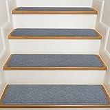 Stair Treads Non Slip for Wooden Steps Indoor, KOOTETA 15 Pack 8" X 30" Carpet Stair Treads with Reusable Adhesive for Kids Elders and Dogs, Surface Polyester TPR Backing Stair Runner Rugs, Dark Grey