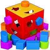 ETI Toys, 19 Piece Unique Educational Sorting & Matching Toy for Toddlers. Colorful Sorter Cube Box & Shapes, 100 Percent Safe, Promotes Fun Learning, Creativity & Skills Development - Red/Yellow