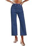 luvamia Wide Leg Jeans for Women Pull On High Waisted Cropped Jeans Denim Pants Stretchy Medium Blue Stretch Jeans for Women Womens Stretch Jeans Denim Outfit for Women Size Small Fits Size 4 Size 6