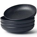 HAPPY KIT 9'' Large Pasta Bowls Stoneware Reactive Glaze, 42 Oz Large Salad Bowls Set of 4, Serving Bowls, Microwave Dishwasher Safe, Matte Black