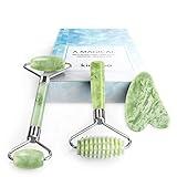 kimkoo Jade Roller and Gua Sha for Face-3 in 1 Kit with Facial Massager Tool,100% Real Natural Jade Stone Anti Aging,Face Beauty Set for Eye Anti-Wrinkle