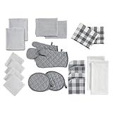 LANE LINEN Kitchen Towels and Dishcloths Sets - 20 Pc Kitchen Essentials for New Home, Heat Resistant Oven Mitts & Pot Holder, Absorbent Flour Sack Dish Towels, Dish Towels for Kitchen - Grey