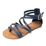Luffymomo Women's Gladiator Strap Sandals Flat Fisherman Thong Cross Strappy Sandals（6 M US Navy）