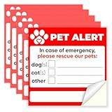 5 Pack Pet Alert Stickers - 4x4inch Self Adhesive Weatherproof UV Resistant Vinyl Sticker for Doors and Window with Wallet Card - Save My Pets in case of Emergency - Pets Home Alone