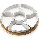 DOWAN 360° Rotatable Serving Tray and Platters, 12 Inch Divided Serving Bowls for Party, Kitchen Decor, Removable Serving Dishes for Chips and Dip, Fruit, Veggies, Candy and Snacks, 7 Pieces, White