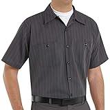 Red Kap Men's Industrial Stripe Work Shirt, Charcoal with Blue/White Stripe, Short Sleeve 2X-Large