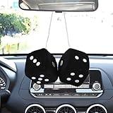 Hbxdeco Pair 2.75" Fuzzy Plush Dice for Car Mirror, Classic Retro Large Dice Rearview Car Decorations, Vintage Soft Plush Car Dice Square Dice, Automotive Interior Hanging Ornament (Black)