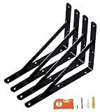 NEODROP 4-Pack 12 Inch Heavy Duty Shelf Brackets, Large Wall Bracket for Garage Storage Shelves, Black Powder-Coated Steel