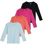 4 Pack: Girls Girl Long Sleeve Tshirts Shirt Tshirt Shirts Tees Active T-Shirts Tops Dry Fit Crew Neck Active Athletic Essentials Soccer Sports Yoga Gym Young Teen Chicas Clothes - Set 3, M (10-12)