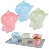 3 Pcs Elevated Cat Bowls with Silicone Mat - Whisker Friendly, Anti Vomiting Food & Water Bowls for Indoor Cats & Kittens