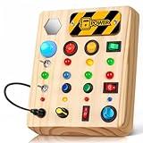TINTECUSA Busy Board Montessori Toys for Toddler, Wooden Sensory Board Switch Toy with Shape Sorter LED Light Up Toys Educational Plane Travel Activity for Girls & Boys