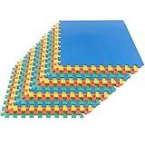 EVA Foam Mat Tiles 16-Pack - 64 SQ FT Interlocking Padding for Playroom or Gym Flooring - Exercise Mat or Baby Playmat by Stalwart (Multicolor)