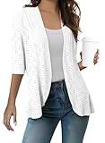 Sidefeel Women's Summer Lightweight Open Front Cardigans Spring Fashion Knit Ruffle Half Sleeve Kimono Cardigans Sweaters White X-Large