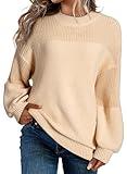 Dokotoo Sweaters for Women Ladies Long Sleeve Casual Loose Crewneck Pullover Sweater Trendy Solid Color Knit Tops Fashion Fall Jumpers Apricot Medium