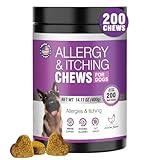 Dog Allergy Chews 200PCs - Dog Allergy and Itching Skin Relief Anti Itch Aller Immune Bites for Dogs Itching licking Paws Treatment Relief Itchy Chew Probiotics Vitamins for Skin and Coat Allergies