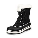 DREAM PAIRS Women's Snow Winter Boots Mid Calf Waterproof Warm Faux Fur Lined Lace Up Anti-slip Outdoor Duck Boots,Size 8,BLACK,SDSB2412W