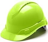 Pyramex Ridgeline Cap Style Hard Hat, Vented, 4-Point Ratchet Suspension, Hi-Vis Lime