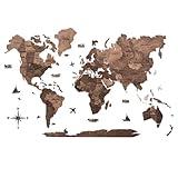 ENJOY THE WOOD 3D Wood World Map Wall Art Large Wood Wall Décor Housewarming Gift Idea Art World Travel Map For Home & Kitchen or Office (Dark Walnut, X-Large)