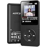AGPTEK A02 MP3 Player with Bluetooth 5.3, 1.8 inch Screen Portable Music Player with Speaker, FM Radio, Voice Recorder, Supports Expanded Up to 128GB(Black, 32GB)