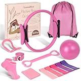 Home Pilates Essentials Kit for Women,Pink Pilates Equipment Set with 9 Inch Yoga Ball,Figure 8 Resistance Band,Pilates Bands & Accessories,Pilates Ring and Ball Set for Beginners Home Workouts