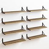 Fixwal Floating Shelves Width 4.7in Rustic Wood Wall Shelves Set of 8, Wall Shelves for Bedroom, Living Room, Kitchen, Bathroom, Office Decor and Plants Display (Carbonized Black)