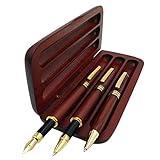 3 Pcs Wooden Pens Set with Gift Case/Best Writing Fountain Fancy Ballpoint Pen and Luxury Gel Pen with Ink Refills, Promotional Business Designer Pens