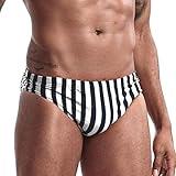 AIMPACT Mens Swim Briefs Sexy Swimsuit Bikini Swimwear Quick Dry Bathing Suit Men Stripe Swimming Birefs (Blackwhite L)