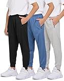 PURE CHAMP 3 Pack Boys Sweatpants Mesh Lightweight Kids Clothes with Zipper Pockets Active Quick-Dry Boys Pants Sizes 4-20 (Set 5 Size Large)