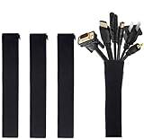 JOTO 4 Pack Cable Management Sleeve, 19-20 Inches Cord Organizer System with Zipper for TV Computer Office Home Entertainment, Flexible Cable Sleeve Wrap Cover Wire Hider System -Black