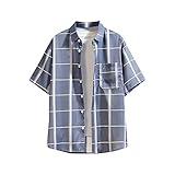 GENERIC Button Down Shirt Men 2024 Trendy Summer Short Sleeve Lapel Striped Tshirt Casual Beach Lightweight Tops with Pocket, XX-Large, Deals _Gray